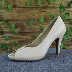 GNW Women's Cassie Peep‎ Toe Beige Synthetic Pump 9 Medium Gently Used 2025
